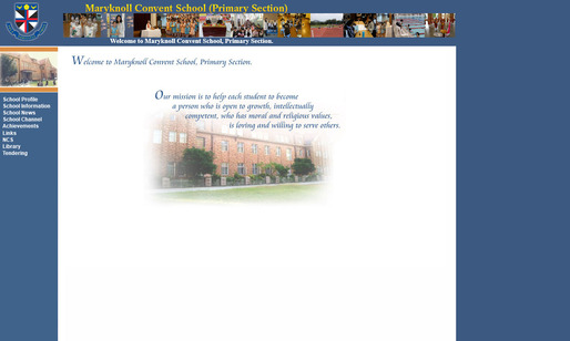 Screenshot of the Home Page of Maryknoll Convent School (Primary Section)